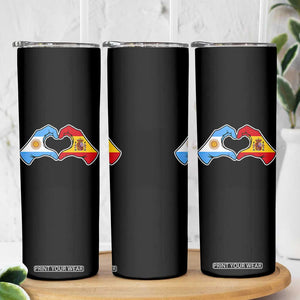 Argentina Spain Flag Heart Hands Graphic Skinny Tumbler Argentine Spanish Mixed Roots Pride Dual Heritage Match Day