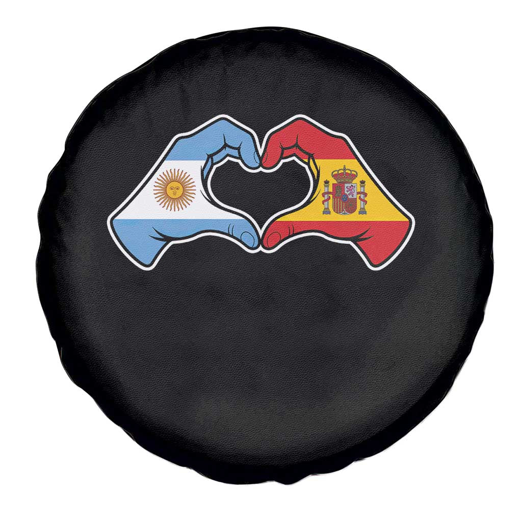 Argentina Spain Flag Heart Hands Graphic Spare Tire Cover Argentine Spanish Mixed Roots Pride Dual Heritage Match Day