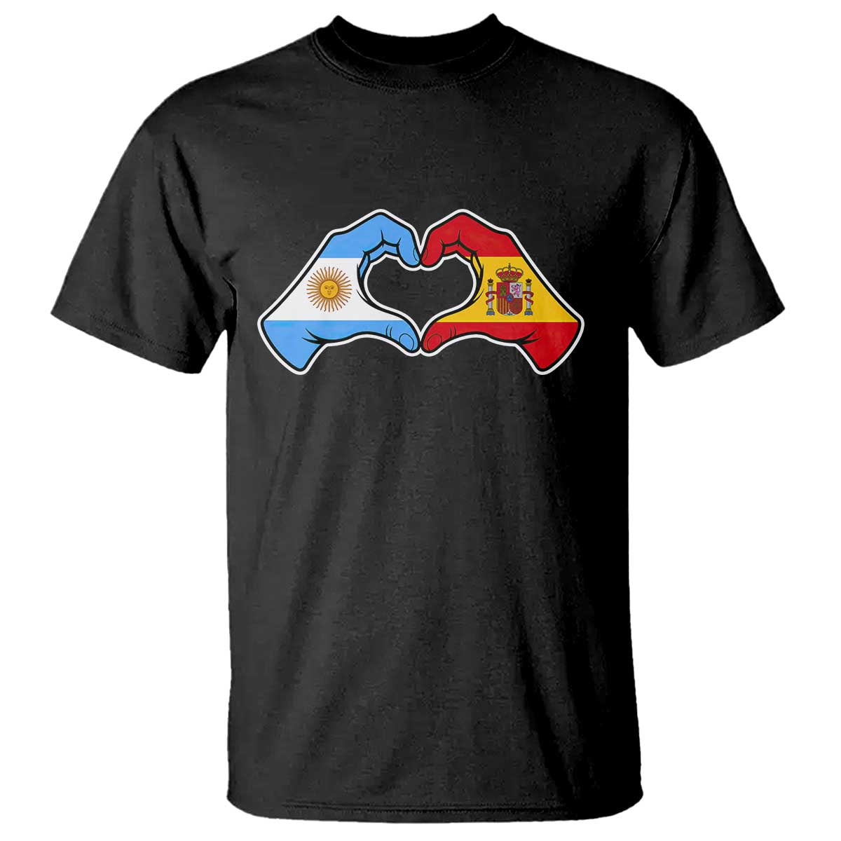 Argentina Spain Flag Heart Hands Graphic T Shirt Argentine Spanish Mixed Roots Pride Dual Heritage Match Day