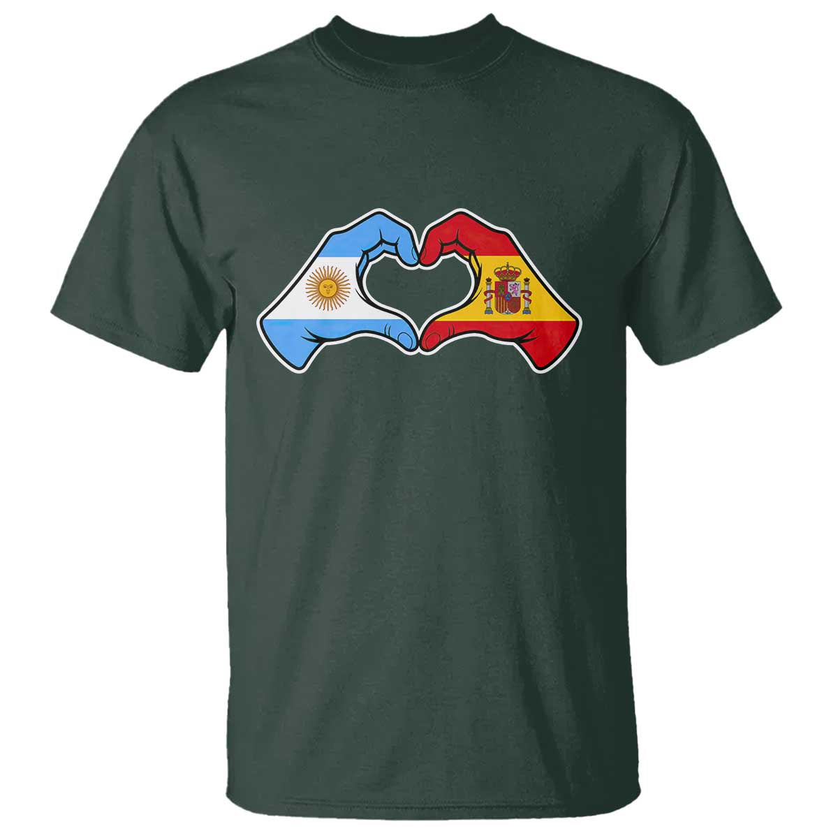Argentina Spain Flag Heart Hands Graphic T Shirt Argentine Spanish Mixed Roots Pride Dual Heritage Match Day