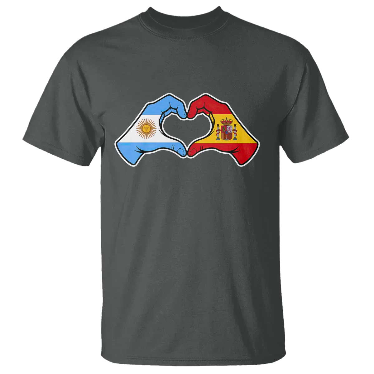 Argentina Spain Flag Heart Hands Graphic T Shirt Argentine Spanish Mixed Roots Pride Dual Heritage Match Day