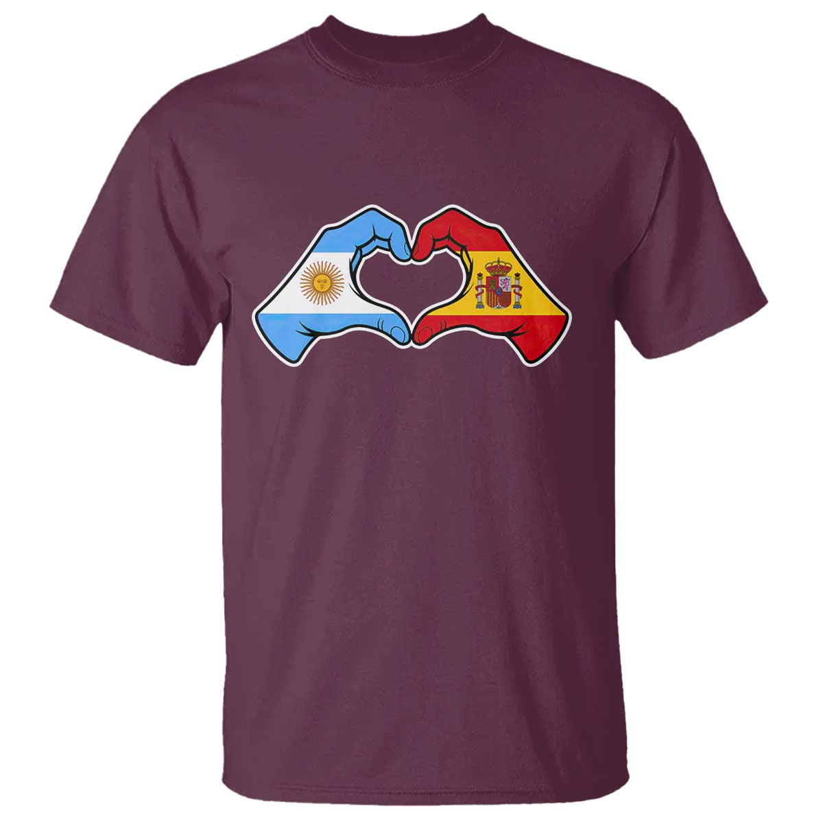 Argentina Spain Flag Heart Hands Graphic T Shirt Argentine Spanish Mixed Roots Pride Dual Heritage Match Day