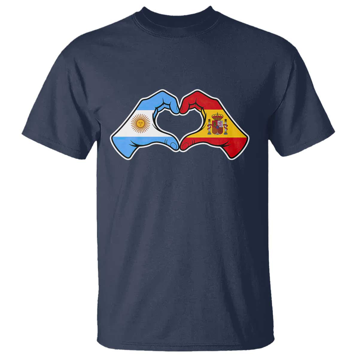Argentina Spain Flag Heart Hands Graphic T Shirt Argentine Spanish Mixed Roots Pride Dual Heritage Match Day