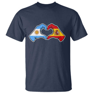 Argentina Spain Flag Heart Hands Graphic T Shirt Argentine Spanish Mixed Roots Pride Dual Heritage Match Day