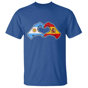 Argentina Spain Flag Heart Hands Graphic T Shirt Argentine Spanish Mixed Roots Pride Dual Heritage Match Day