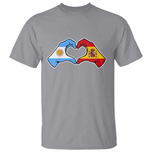 Argentina Spain Flag Heart Hands Graphic T Shirt Argentine Spanish Mixed Roots Pride Dual Heritage Match Day