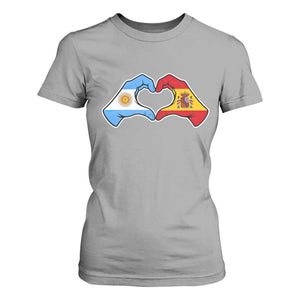 Argentina Spain Flag Heart Hands Graphic T Shirt For Women Argentine Spanish Mixed Roots Pride Dual Heritage Match Day