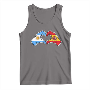 Argentina Spain Flag Heart Hands Graphic Tank Top Argentine Spanish Mixed Roots Pride Dual Heritage Match Day