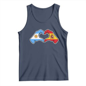 Argentina Spain Flag Heart Hands Graphic Tank Top Argentine Spanish Mixed Roots Pride Dual Heritage Match Day