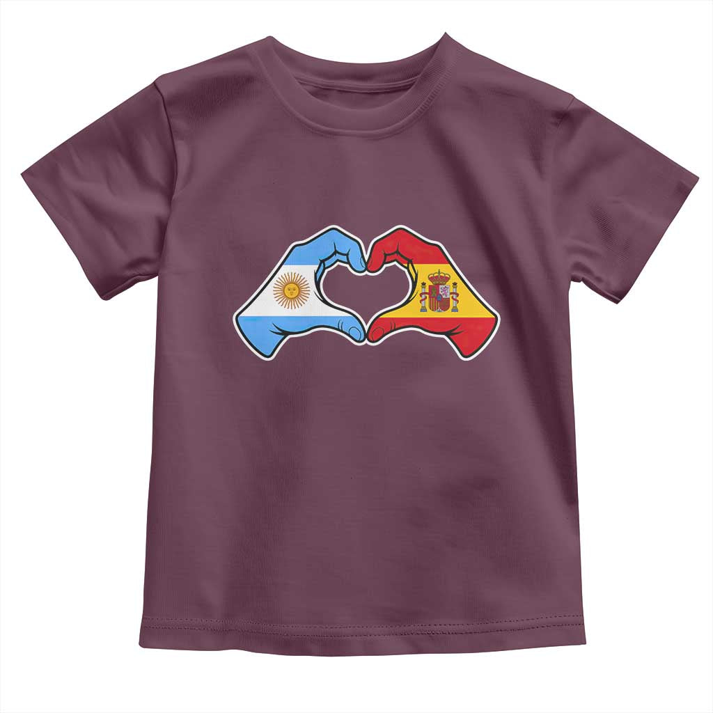 Argentina Spain Flag Heart Hands Graphic Toddler T Shirt Argentine Spanish Mixed Roots Pride Dual Heritage Match Day