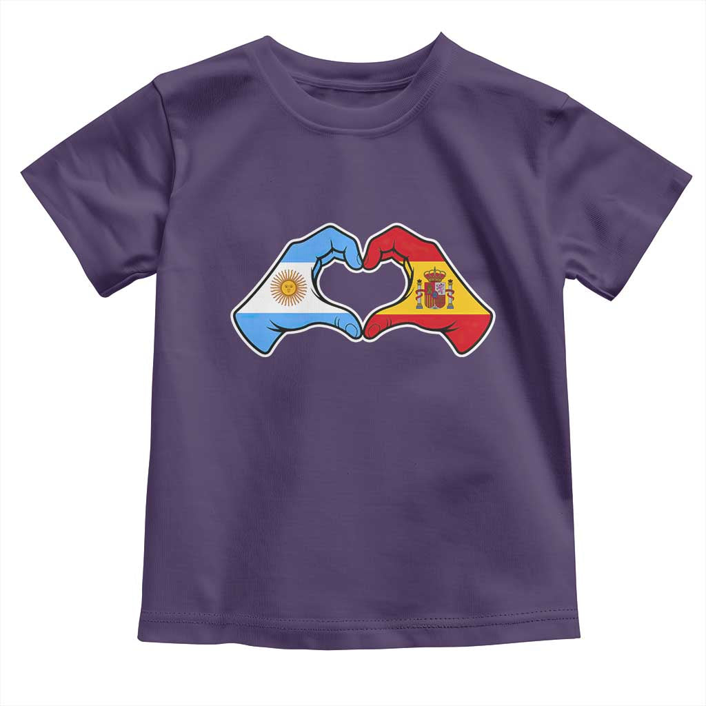 Argentina Spain Flag Heart Hands Graphic Toddler T Shirt Argentine Spanish Mixed Roots Pride Dual Heritage Match Day