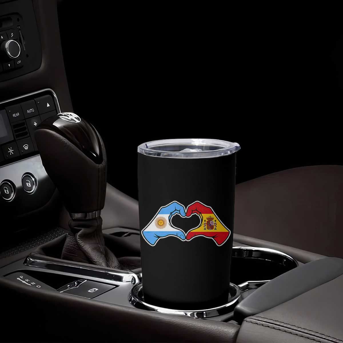 Argentina Spain Flag Heart Hands Graphic Tumbler Cup Argentine Spanish Mixed Roots Pride Dual Heritage Match Day