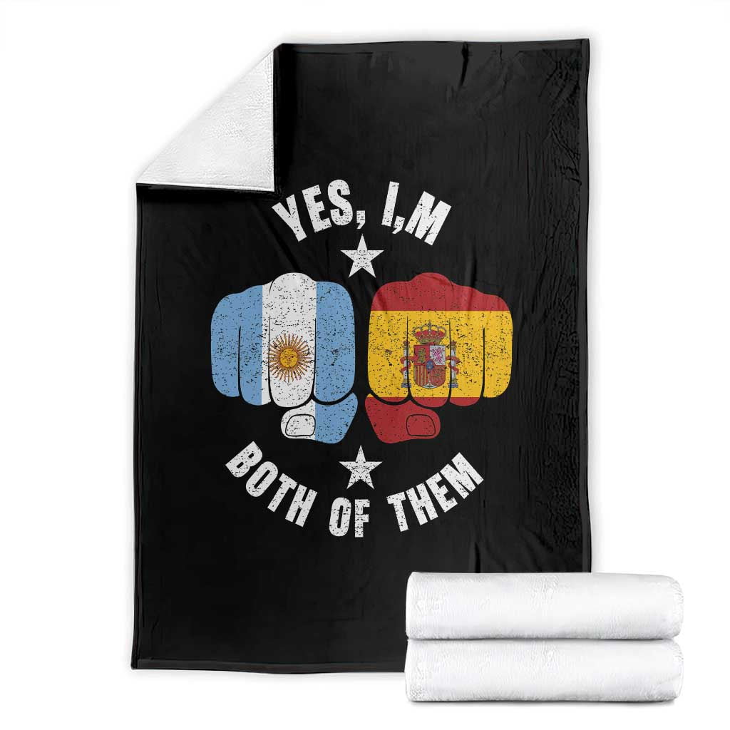 Yes Im Both Of Them Argentina Spain Fist Bump Graphic Throw Blanket Proud Spanish Argentine Dual Heritage Pride Match Day