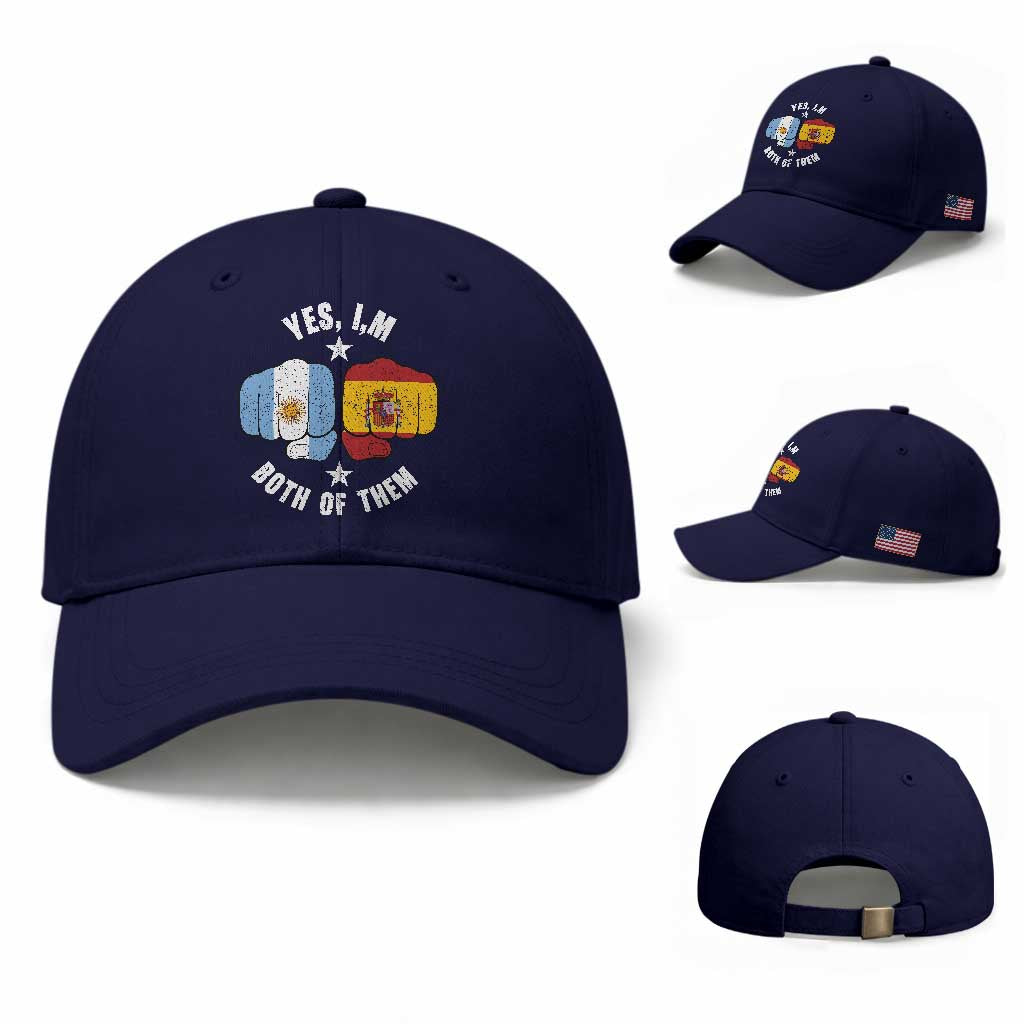 Yes Im Both Of Them Argentina Spain Fist Bump Graphic Baseball Cap Proud Spanish Argentine Dual Heritage Pride Match Day