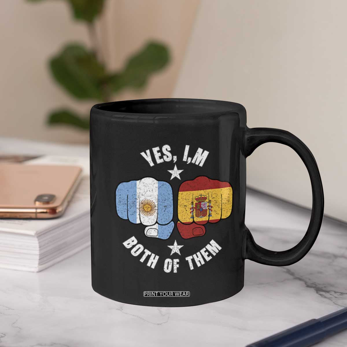 Yes Im Both Of Them Argentina Spain Fist Bump Graphic Coffee Mug Proud Spanish Argentine Dual Heritage Pride Match Day