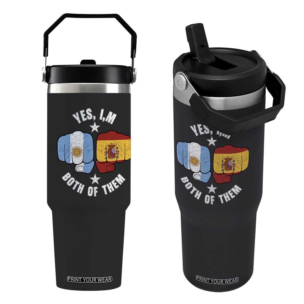 Yes Im Both Of Them Argentina Spain Fist Bump Graphic Flip Straw Tumbler Proud Spanish Argentine Dual Heritage Pride Match Day