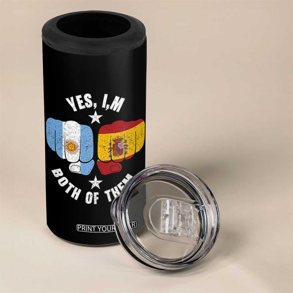 Yes Im Both Of Them Argentina Spain Fist Bump Graphic 4 in 1 Can Cooler Tumbler Proud Spanish Argentine Dual Heritage Pride Match Day