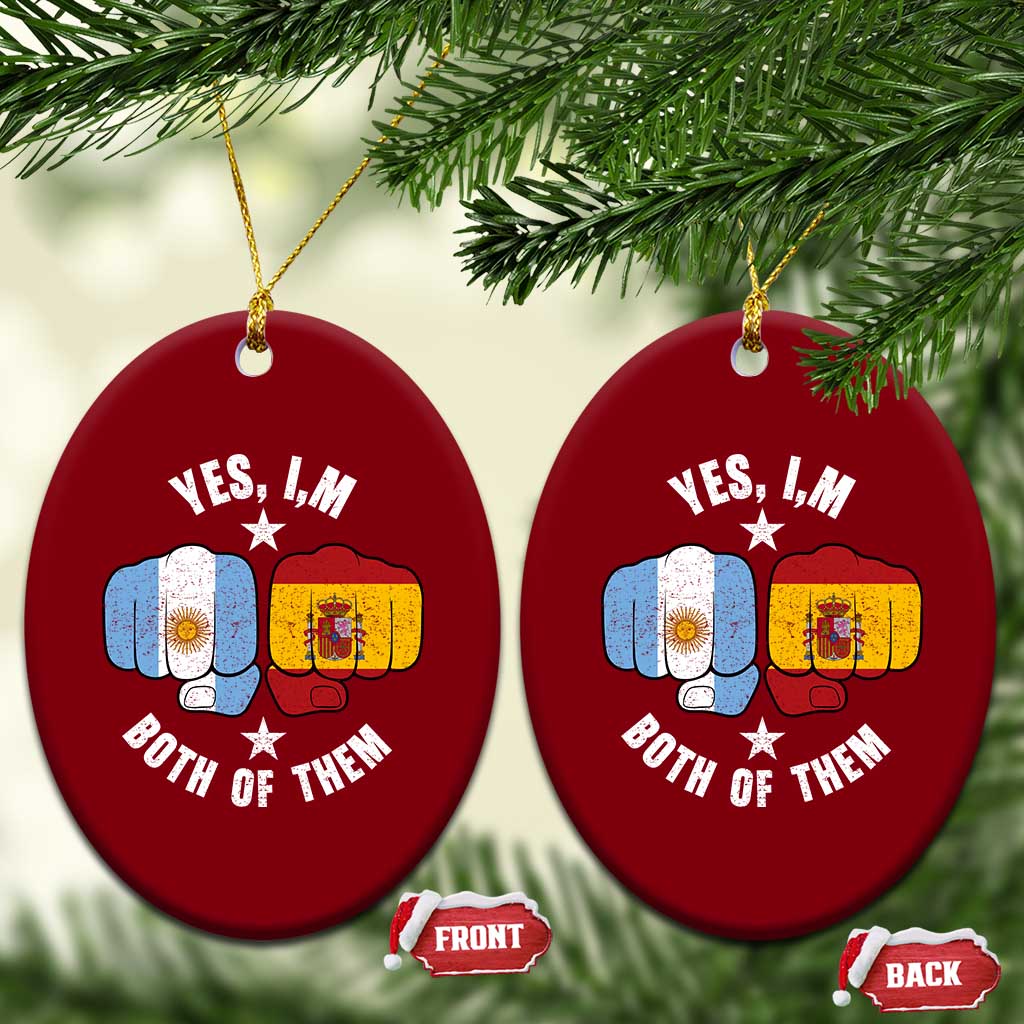 Yes Im Both Of Them Argentina Spain Fist Bump Graphic Ceramic Ornament Proud Spanish Argentine Dual Heritage Pride Match Day