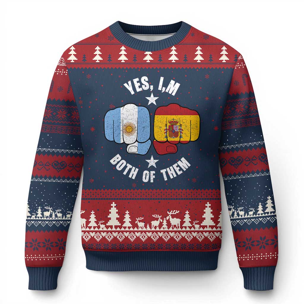 Yes Im Both Of Them Argentina Spain Fist Bump Graphic Ugly Christmas Sweater Proud Spanish Argentine Dual Heritage Pride Match Day
