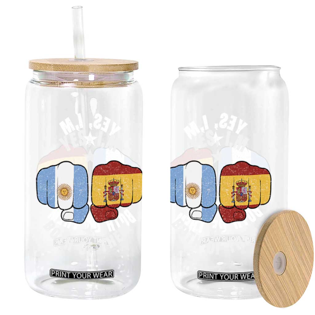 Yes Im Both Of Them Argentina Spain Fist Bump Graphic Glass Can Proud Spanish Argentine Dual Heritage Pride Match Day