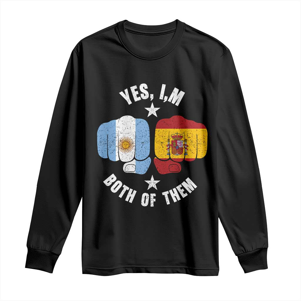 Yes Im Both Of Them Argentina Spain Fist Bump Graphic Long Sleeve Shirt Proud Spanish Argentine Dual Heritage Pride Match Day