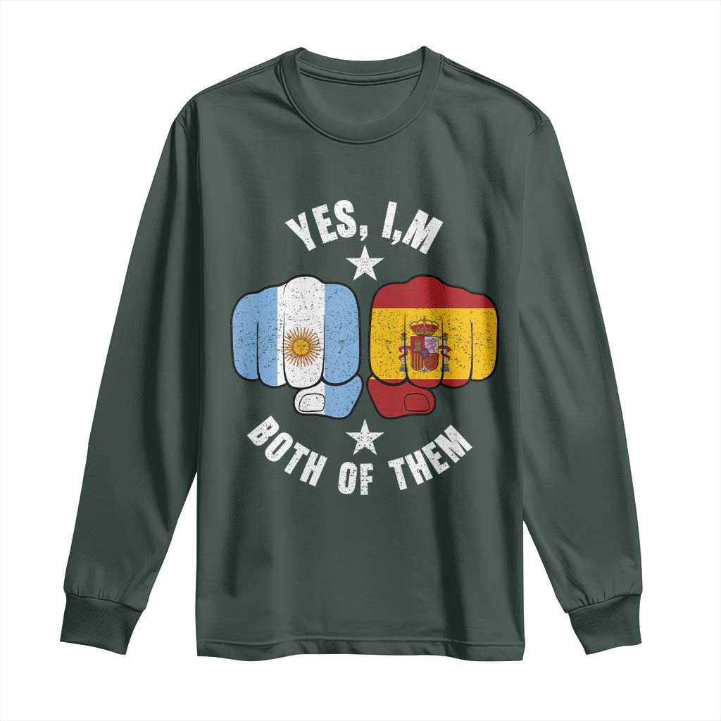 Yes Im Both Of Them Argentina Spain Fist Bump Graphic Long Sleeve Shirt Proud Spanish Argentine Dual Heritage Pride Match Day