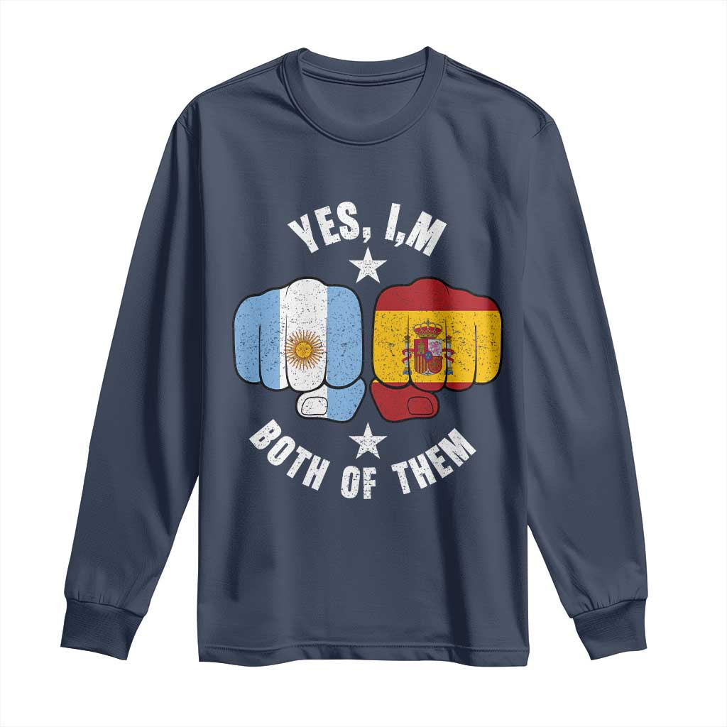 Yes Im Both Of Them Argentina Spain Fist Bump Graphic Long Sleeve Shirt Proud Spanish Argentine Dual Heritage Pride Match Day