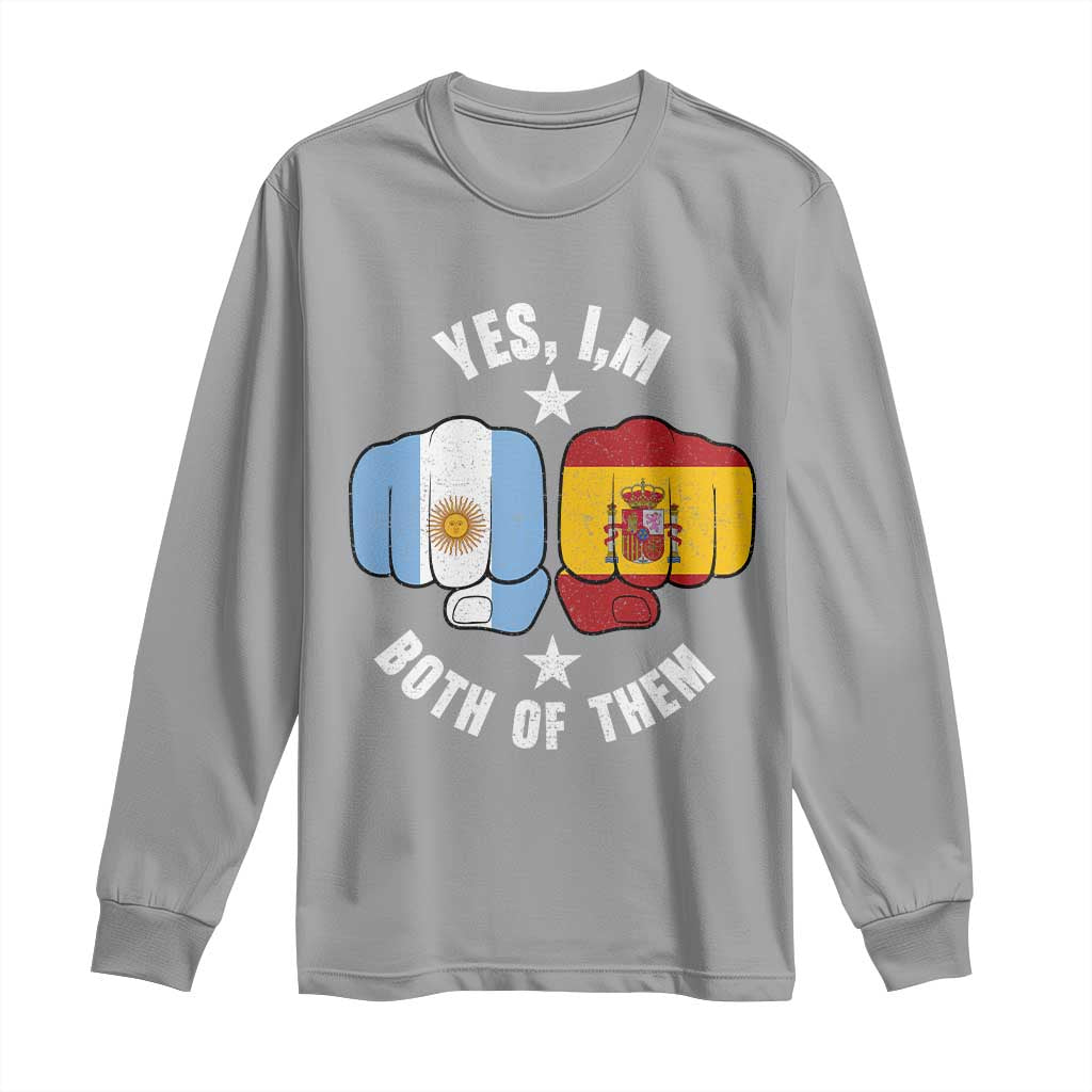 Yes Im Both Of Them Argentina Spain Fist Bump Graphic Long Sleeve Shirt Proud Spanish Argentine Dual Heritage Pride Match Day