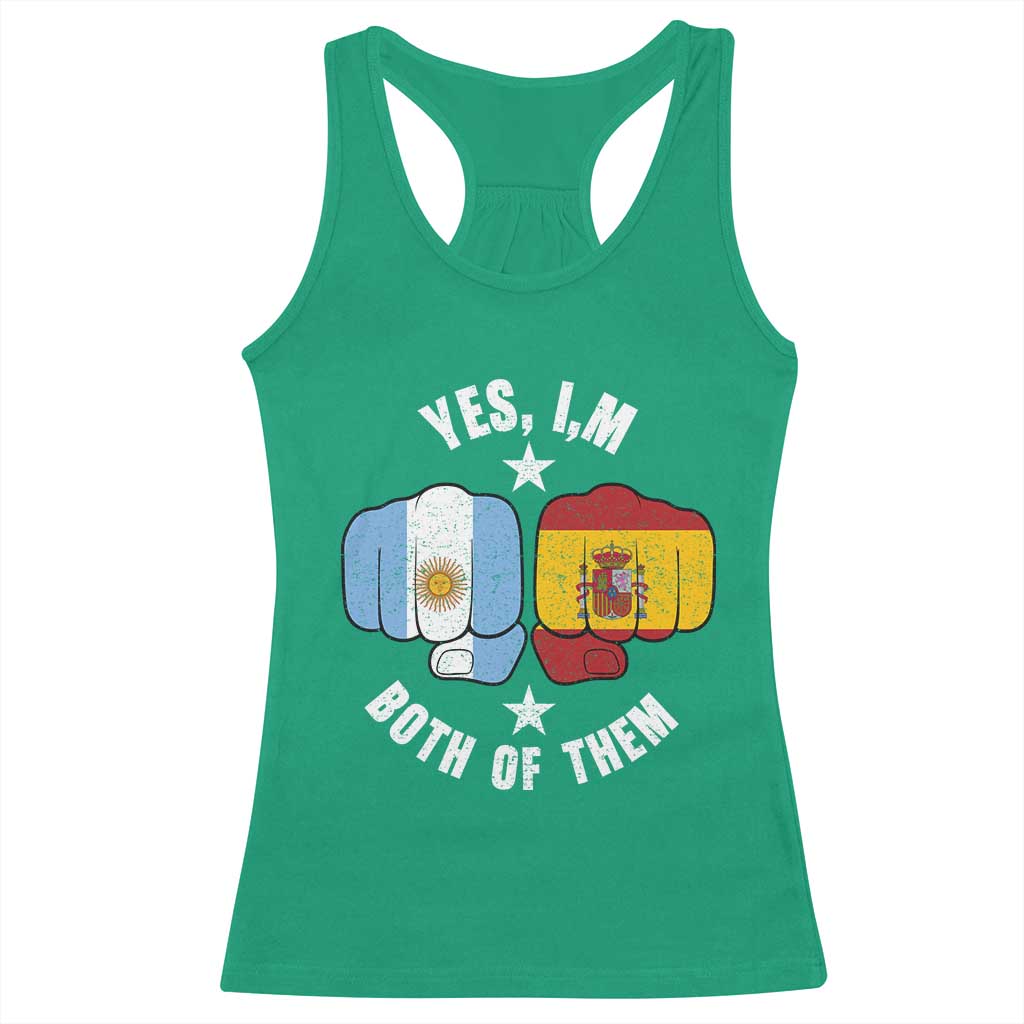 Yes Im Both Of Them Argentina Spain Fist Bump Graphic Racerback Tank Top Proud Spanish Argentine Dual Heritage Pride Match Day