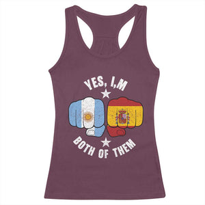 Yes Im Both Of Them Argentina Spain Fist Bump Graphic Racerback Tank Top Proud Spanish Argentine Dual Heritage Pride Match Day
