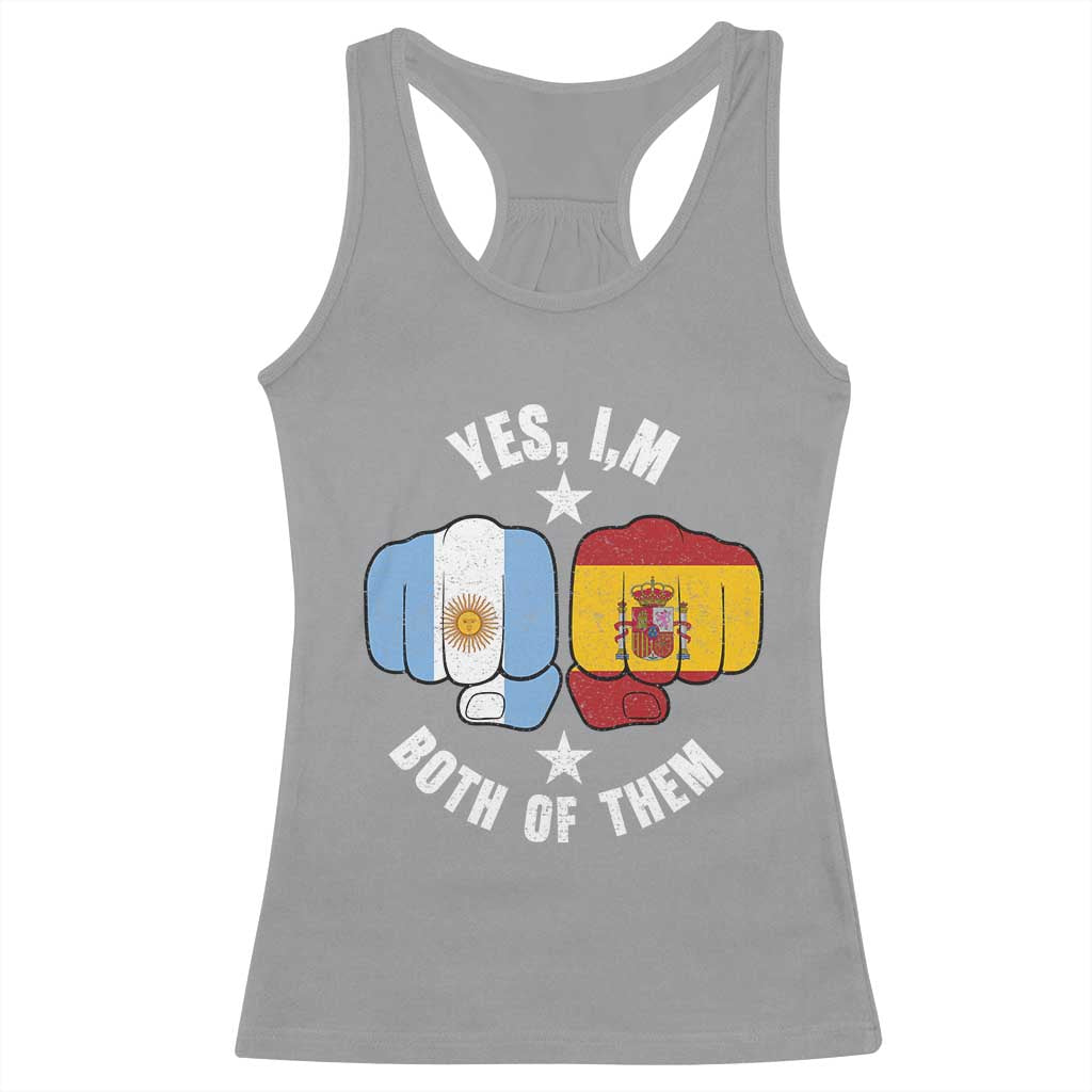 Yes Im Both Of Them Argentina Spain Fist Bump Graphic Racerback Tank Top Proud Spanish Argentine Dual Heritage Pride Match Day