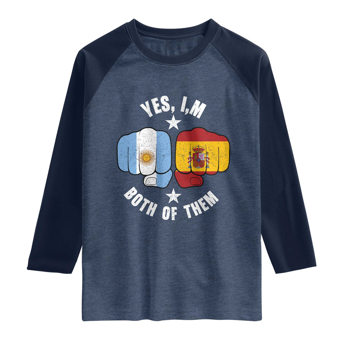Yes Im Both Of Them Argentina Spain Fist Bump Graphic Raglan Shirt Proud Spanish Argentine Dual Heritage Pride Match Day