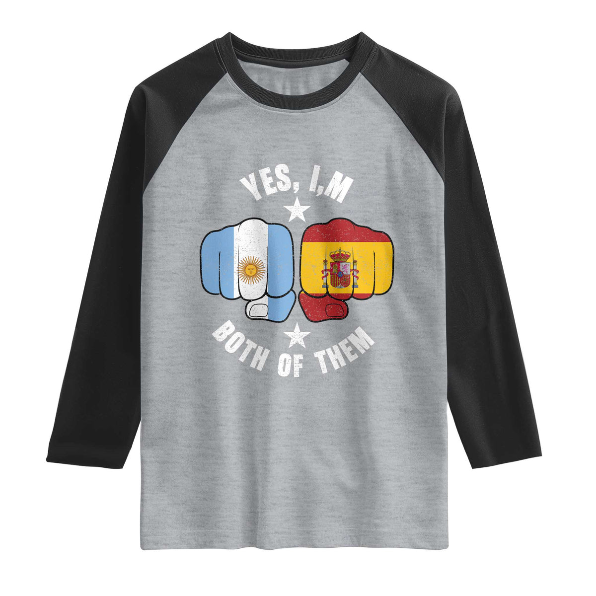 Yes Im Both Of Them Argentina Spain Fist Bump Graphic Raglan Shirt Proud Spanish Argentine Dual Heritage Pride Match Day