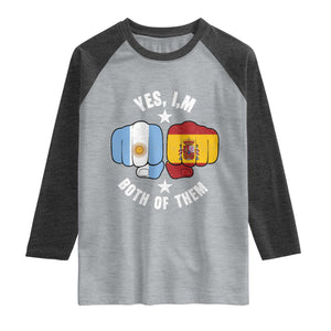 Yes Im Both Of Them Argentina Spain Fist Bump Graphic Raglan Shirt Proud Spanish Argentine Dual Heritage Pride Match Day