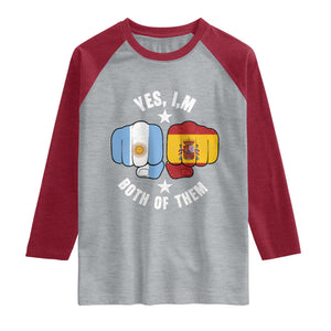 Yes Im Both Of Them Argentina Spain Fist Bump Graphic Raglan Shirt Proud Spanish Argentine Dual Heritage Pride Match Day