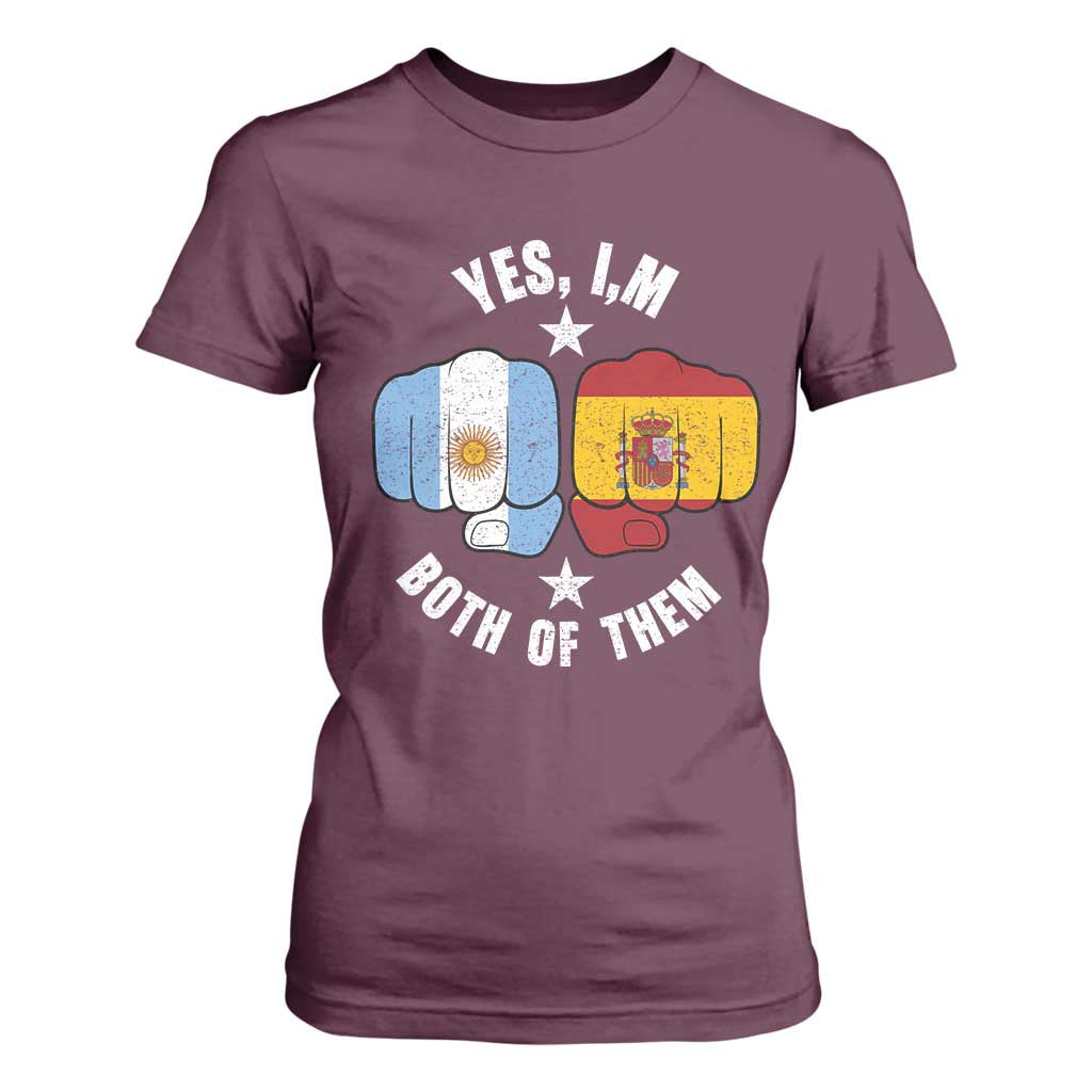 Yes Im Both Of Them Argentina Spain Fist Bump Graphic T Shirt For Women Proud Spanish Argentine Dual Heritage Pride Match Day