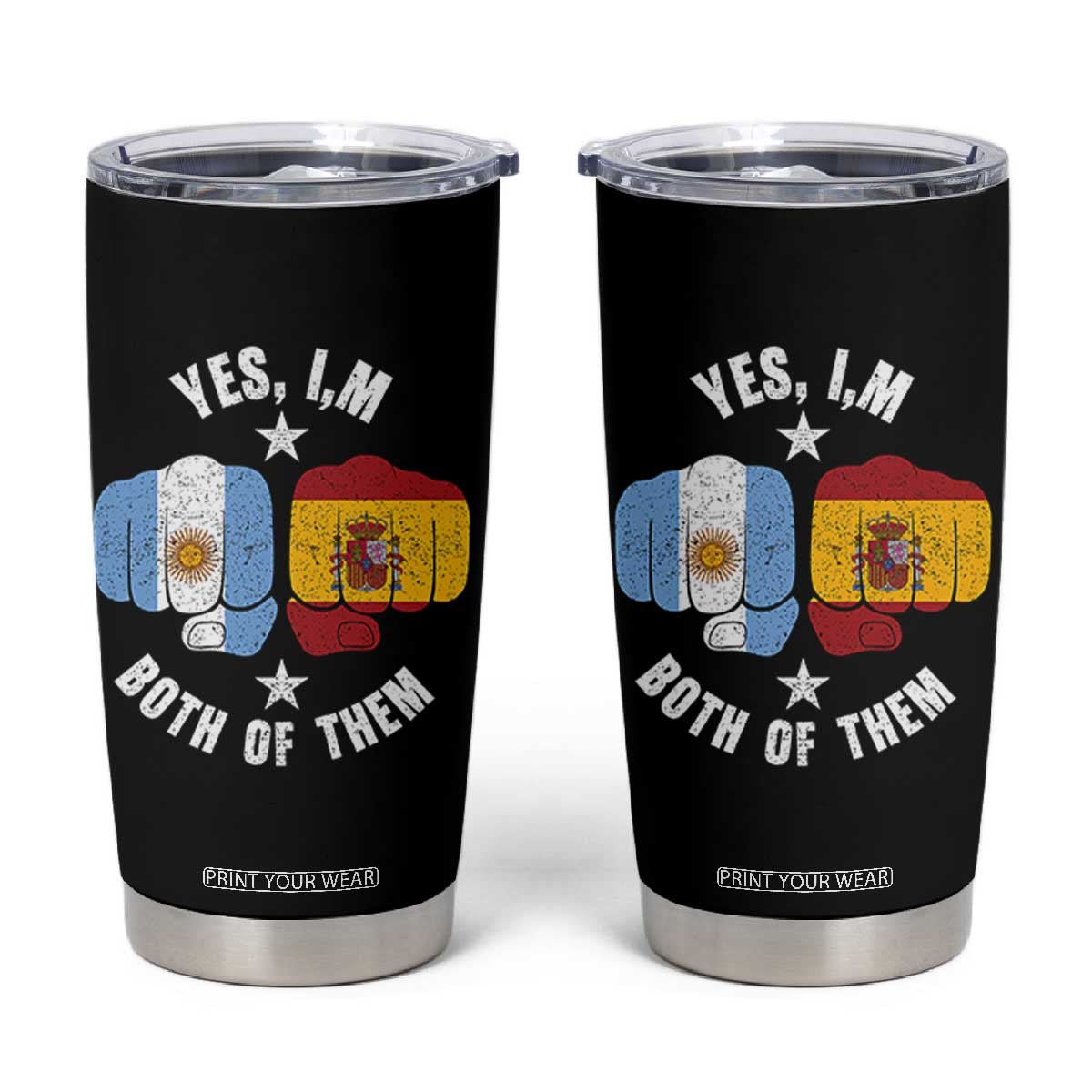 Yes Im Both Of Them Argentina Spain Fist Bump Graphic Tumbler Cup Proud Spanish Argentine Dual Heritage Pride Match Day TS02 Black Print Your Wear