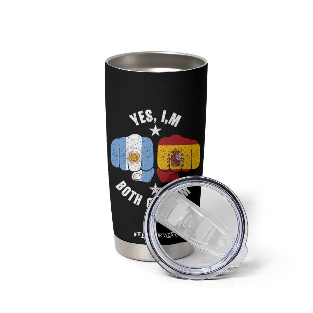Yes Im Both Of Them Argentina Spain Fist Bump Graphic Tumbler Cup Proud Spanish Argentine Dual Heritage Pride Match Day