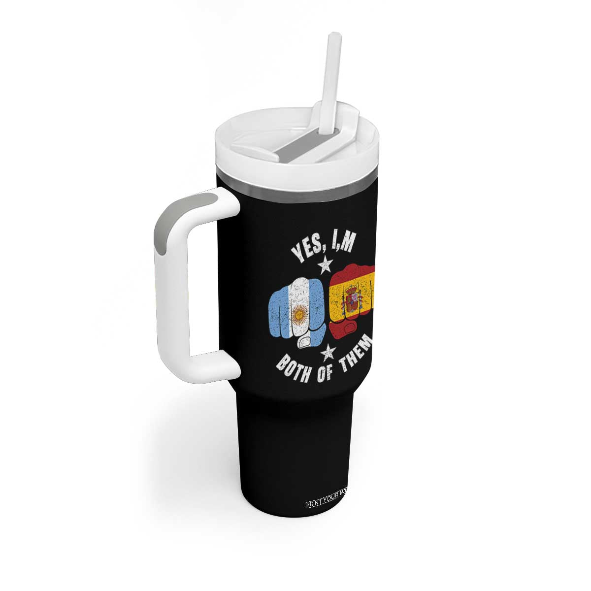 Yes Im Both Of Them Argentina Spain Fist Bump Graphic Tumbler With Handle Proud Spanish Argentine Dual Heritage Pride Match Day