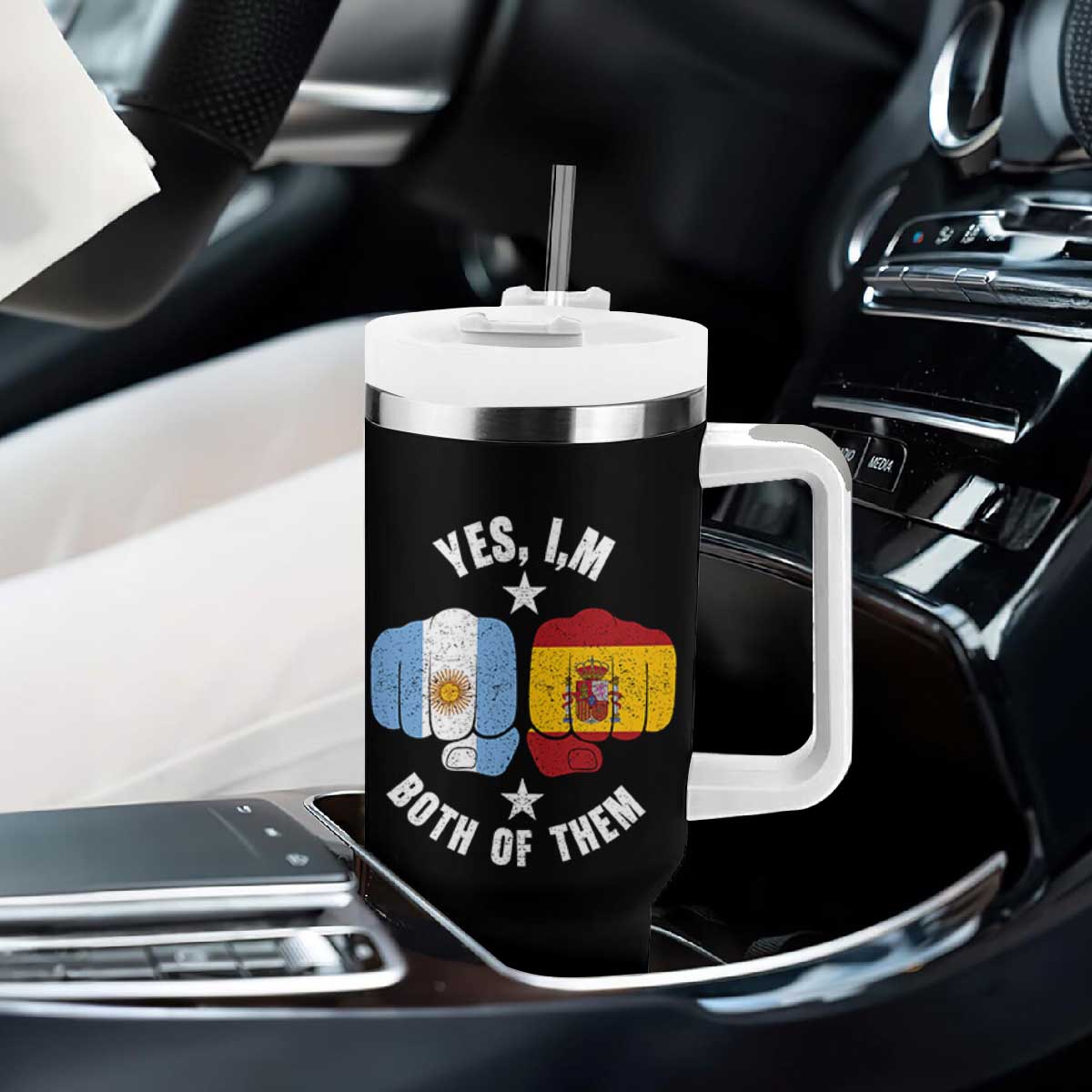 Yes Im Both Of Them Argentina Spain Fist Bump Graphic Tumbler With Handle Proud Spanish Argentine Dual Heritage Pride Match Day