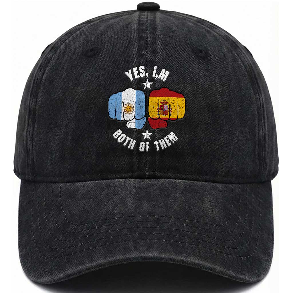 Yes Im Both Of Them Argentina Spain Fist Bump Graphic Washed Cotton Baseball Cap Proud Spanish Argentine Dual Heritage Pride Match Day TS02 Print Your Wear