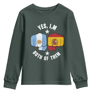 Yes Im Both Of Them Argentina Spain Fist Bump Graphic Youth Sweatshirt Proud Spanish Argentine Dual Heritage Pride Match Day