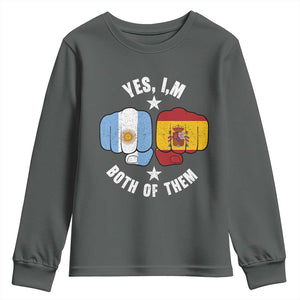 Yes Im Both Of Them Argentina Spain Fist Bump Graphic Youth Sweatshirt Proud Spanish Argentine Dual Heritage Pride Match Day