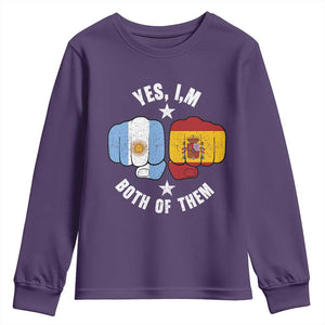 Yes Im Both Of Them Argentina Spain Fist Bump Graphic Youth Sweatshirt Proud Spanish Argentine Dual Heritage Pride Match Day