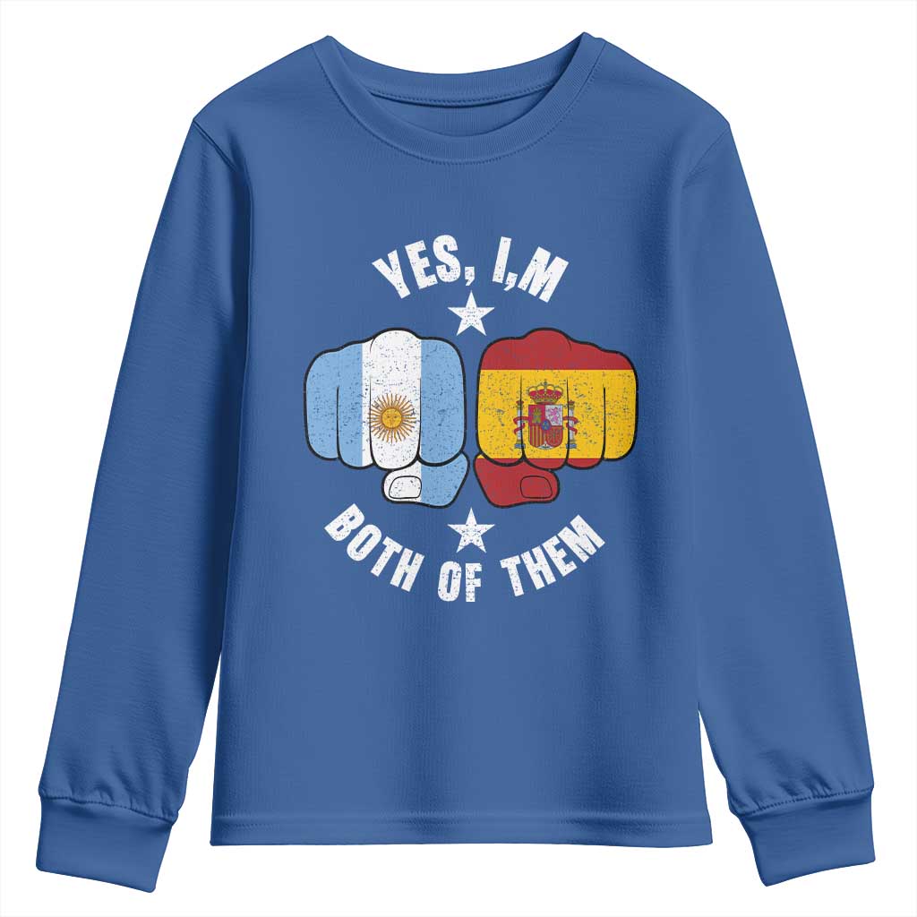 Yes Im Both Of Them Argentina Spain Fist Bump Graphic Youth Sweatshirt Proud Spanish Argentine Dual Heritage Pride Match Day