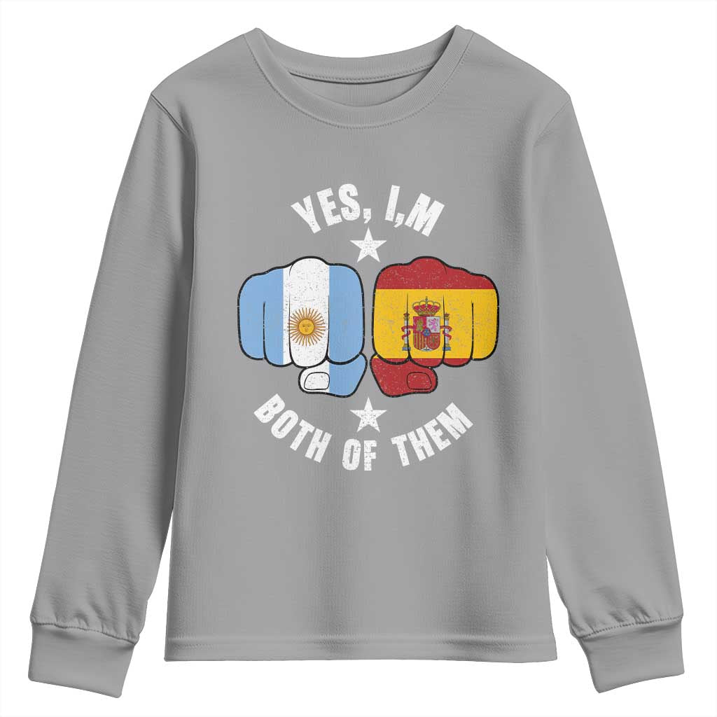Yes Im Both Of Them Argentina Spain Fist Bump Graphic Youth Sweatshirt Proud Spanish Argentine Dual Heritage Pride Match Day