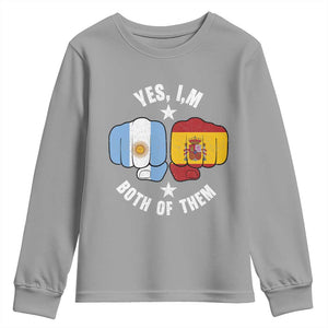 Yes Im Both Of Them Argentina Spain Fist Bump Graphic Youth Sweatshirt Proud Spanish Argentine Dual Heritage Pride Match Day