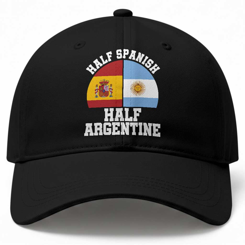 Half Spanish Half Argentine Flag Graphic Baseball Cap Proud Spain Argentina Dual Heritage Pride TS02 Print Your Wear