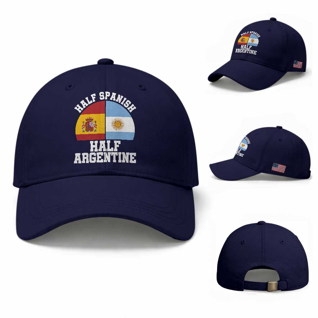 Half Spanish Half Argentine Flag Graphic Baseball Cap Proud Spain Argentina Dual Heritage Pride