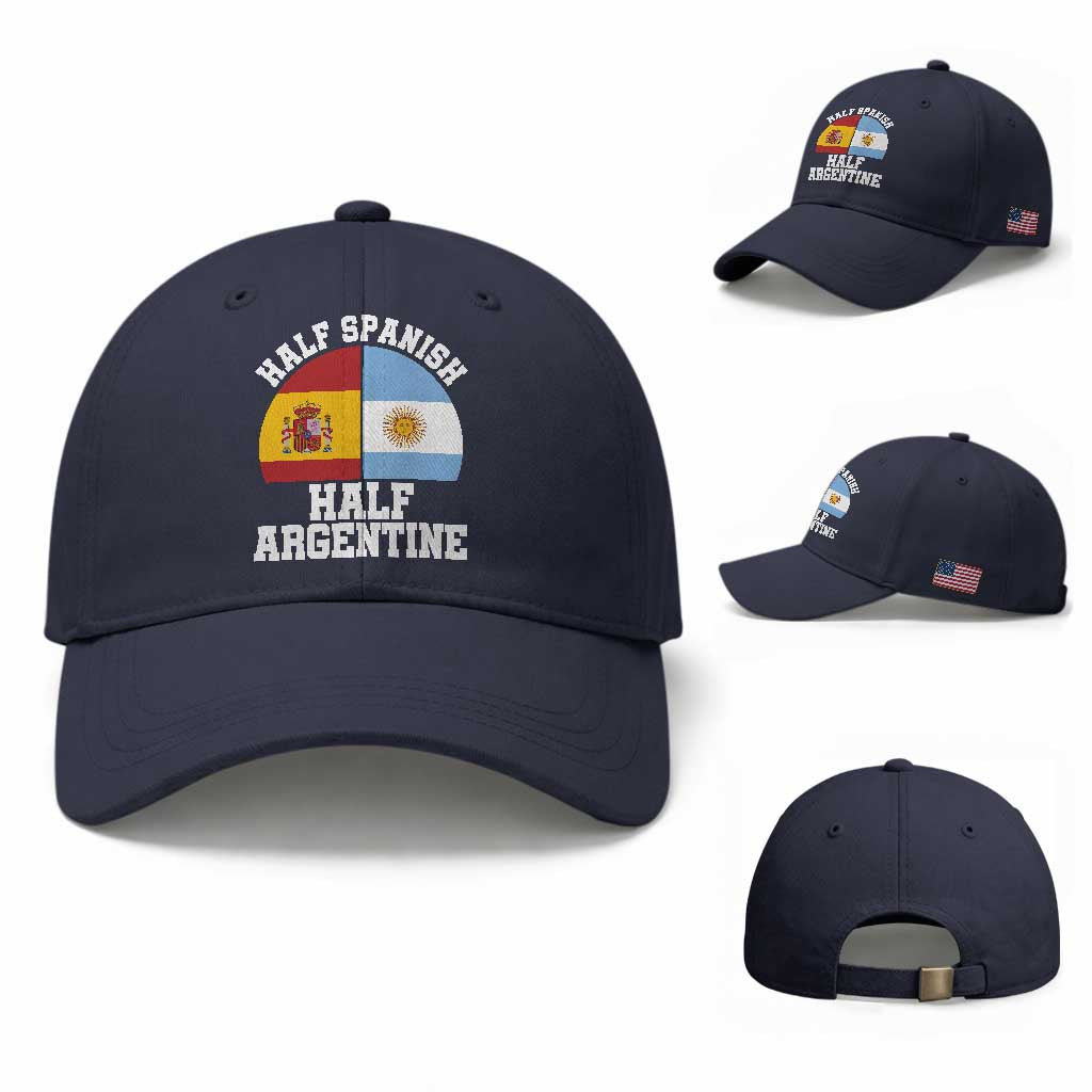Half Spanish Half Argentine Flag Graphic Baseball Cap Proud Spain Argentina Dual Heritage Pride